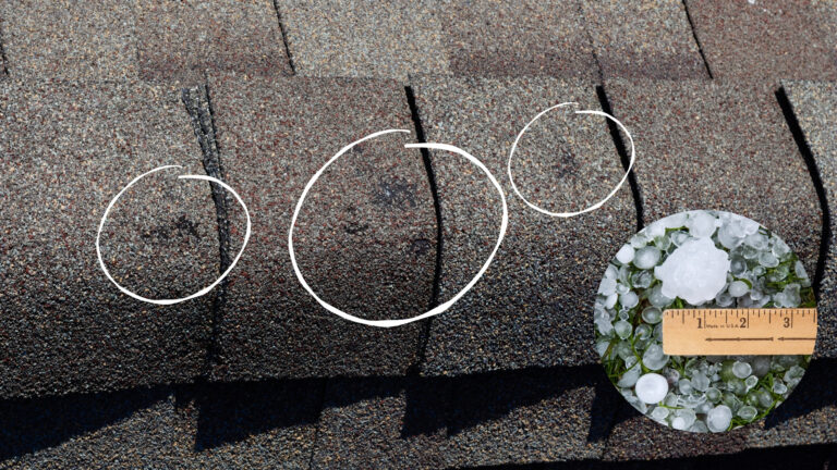 A photo of how hail damages a roof