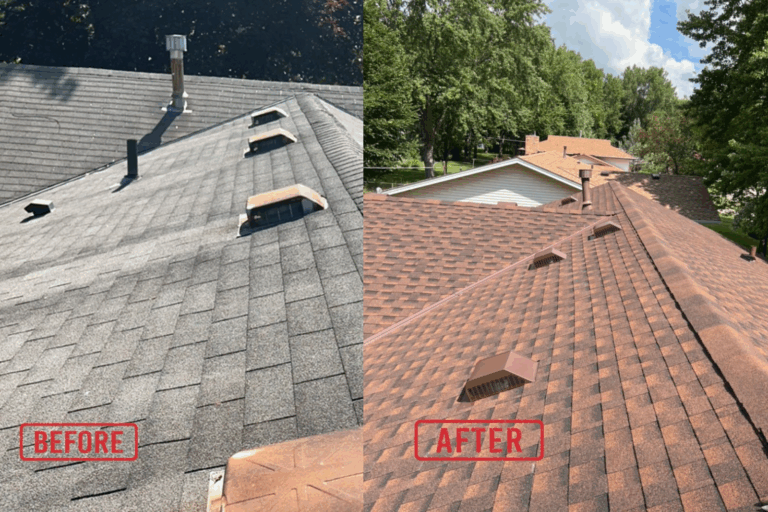 asphalt roof installation before and after