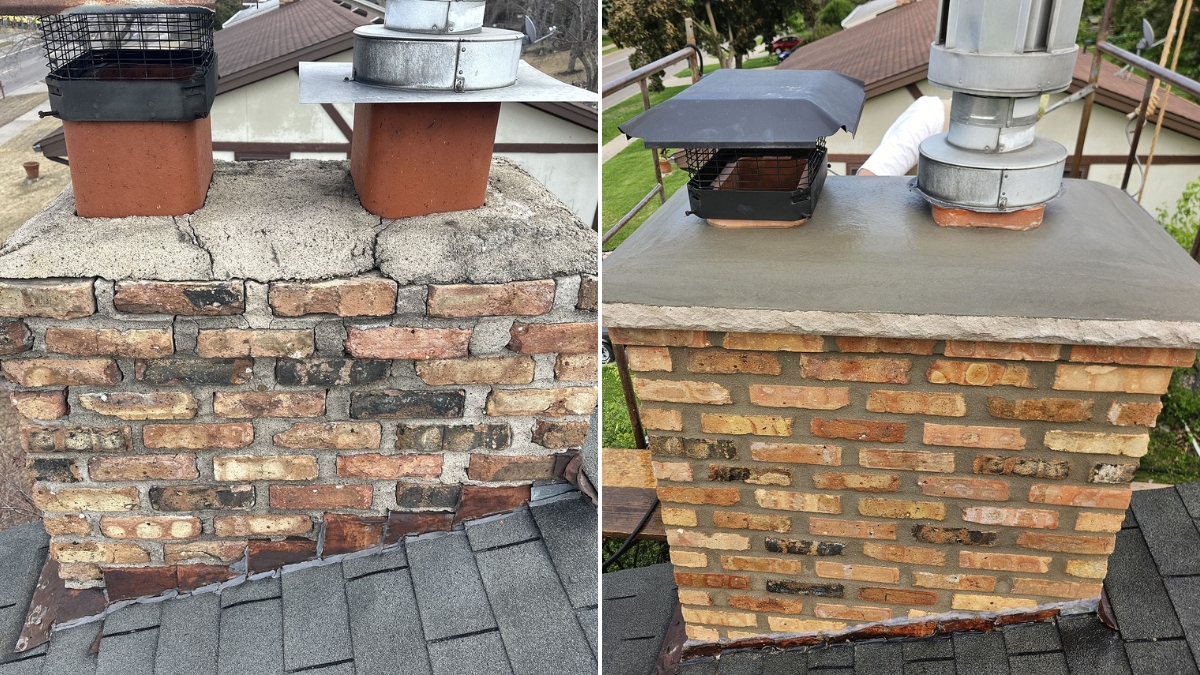Repaired chimney crown with new stainless cap