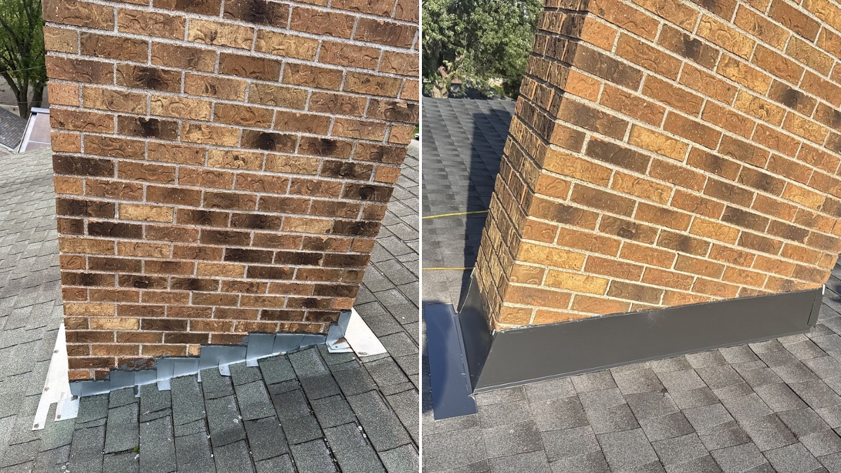 Chimney re-flashing with new step and counter-flashing