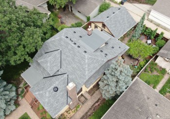 garage and home roof replacement aerial view