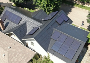 metal shake roof install project after aerial shot