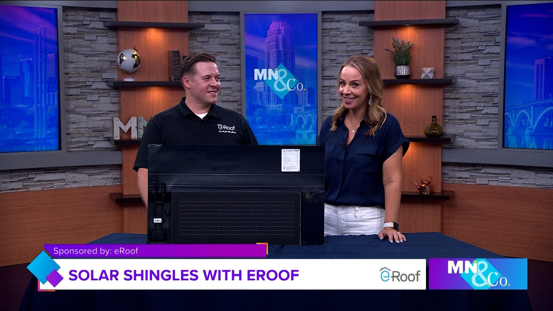 Screenshot from eRoof KARE 11 Minnesota & Company segment about GAF solar shingles