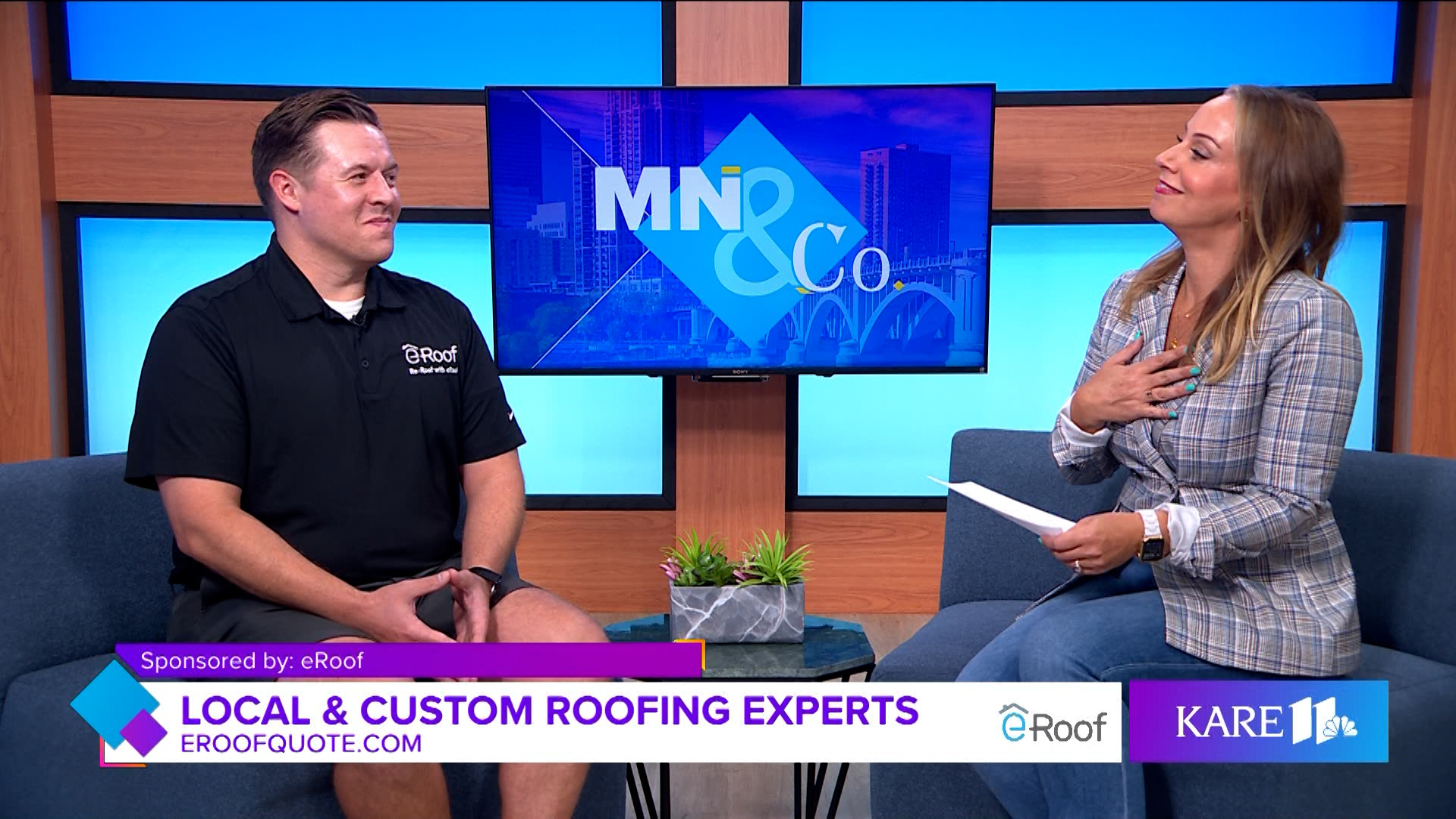 Screenshot from eRoof KARE 11 Minnesota & Company segment about innovative roofing approach