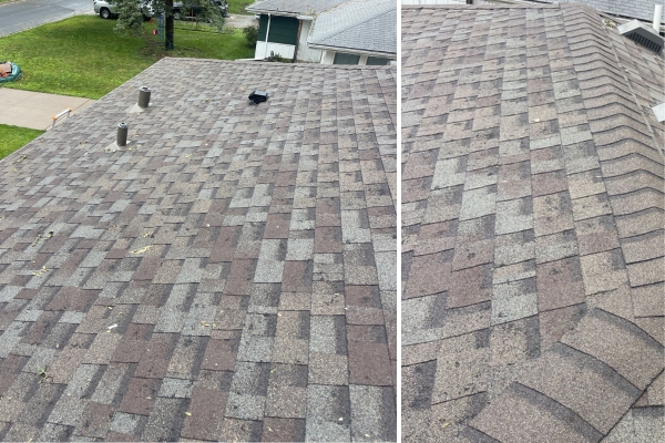 Hail damage marks on a roof in Minneapolis MN