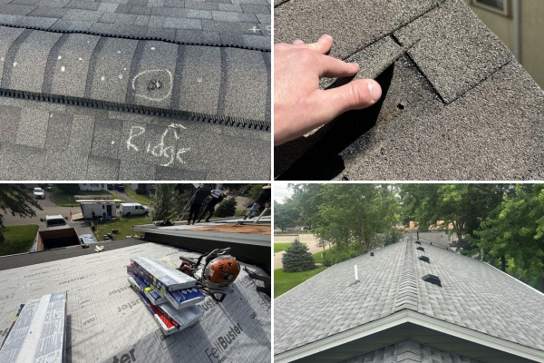 Roof replacement process - 4 part picture depicting inspection through replacement