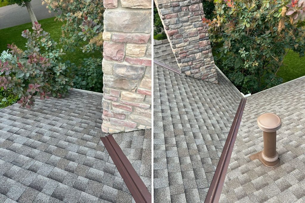 Close up of new valley metal installation on Minnetonka roof replacement