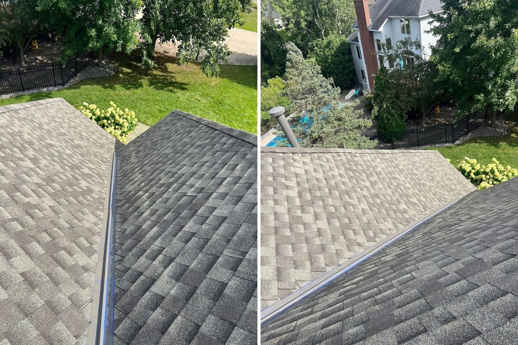 Close up of new valley metal installation on Plymouth roof replacement