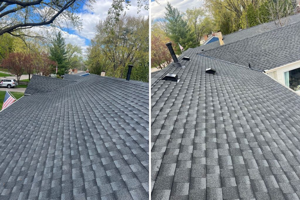 Two part overview of completed GAF Timberline HDZ roof replacement in Minnetonka