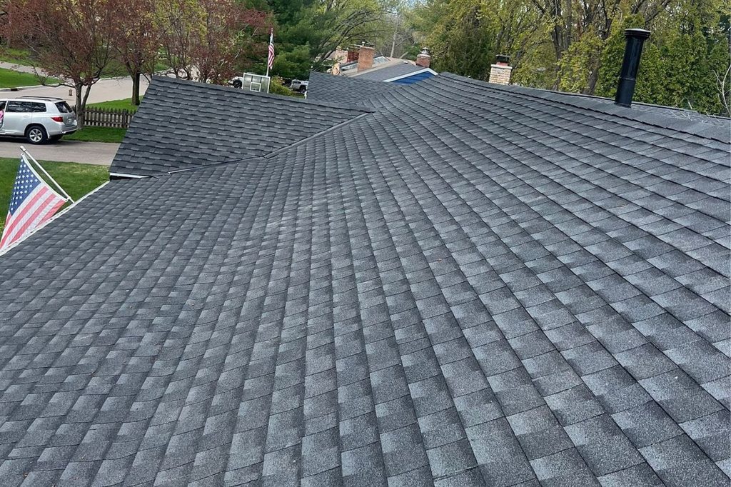 Close up of new GAF Timberline HDZ shingles on Minnetonka roof replacement