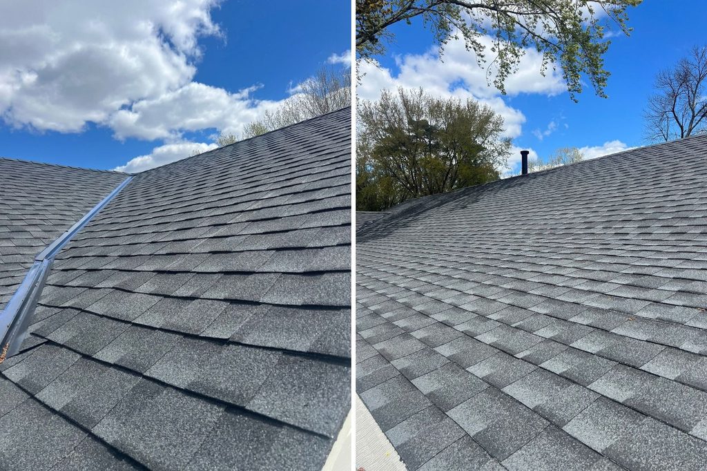 Close up of new shingles and valley on Minnetonka roof replacement
