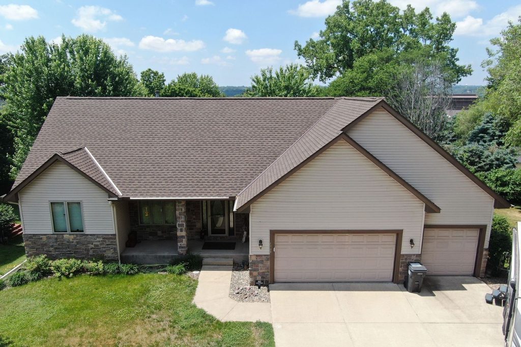Aerial view of completed GAF Timberline HDZ roof replacement in St. Paul, MN