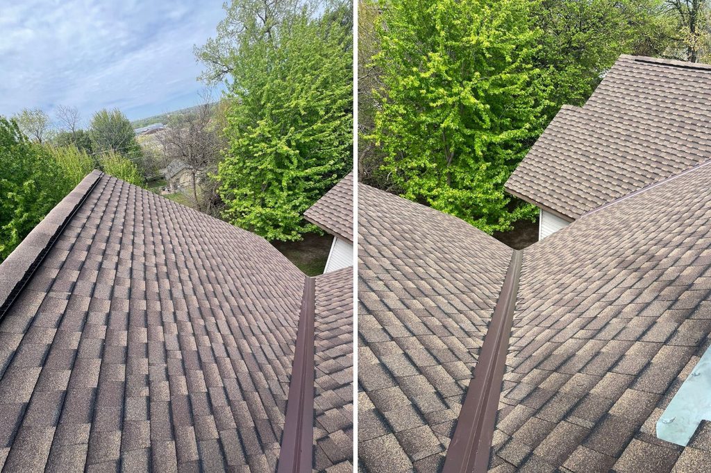 Close up of new valley metal installation on St. Paul roof replacement