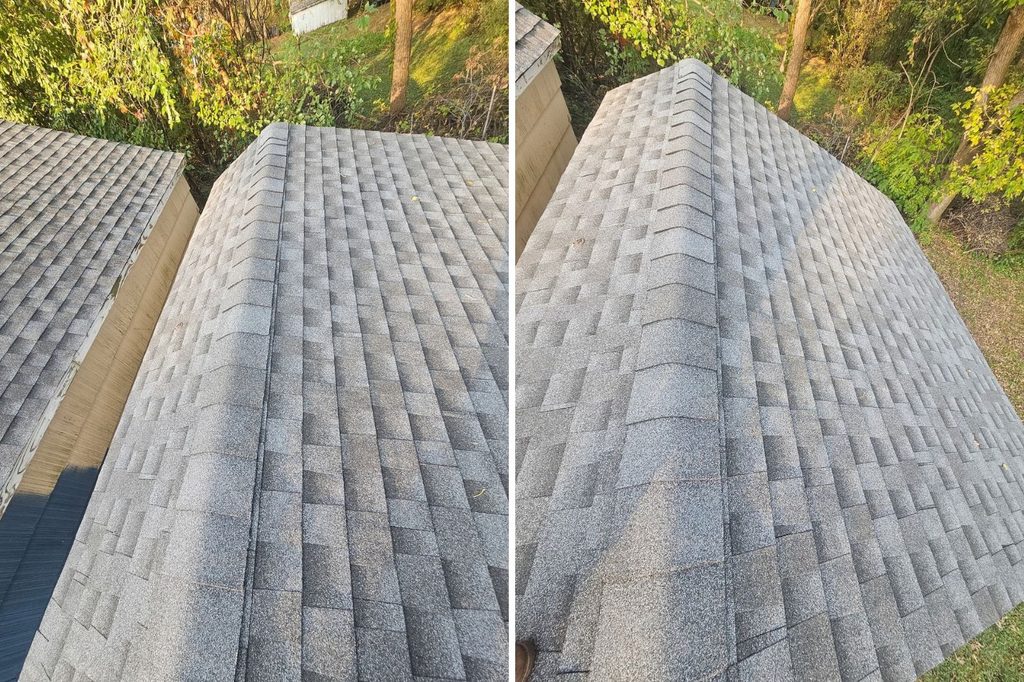 Close up of completed shed roof replacement in Minnetonka, MN